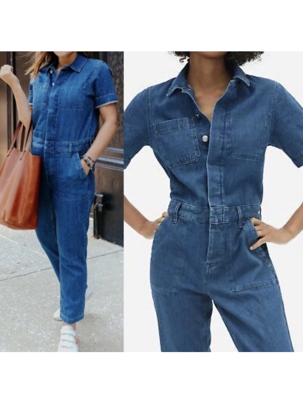 Everlane Blue Denim Short-Sleeve Jumpsuit